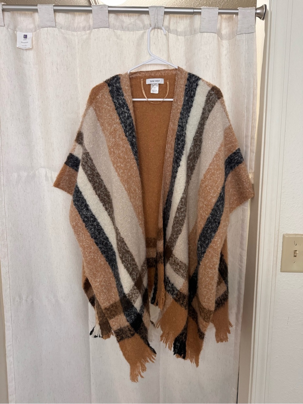 Nine West Cozy Striped Fringe Poncho